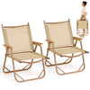 Lightweight beige folding camp chairs set of 2, featuring ergonomic design and cozy armrests, perfect for outdoor use.