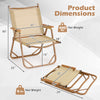 Folding camp chair dimensions with beige fabric, lightweight design, and 400 lbs capacity, ideal for beach or camping.