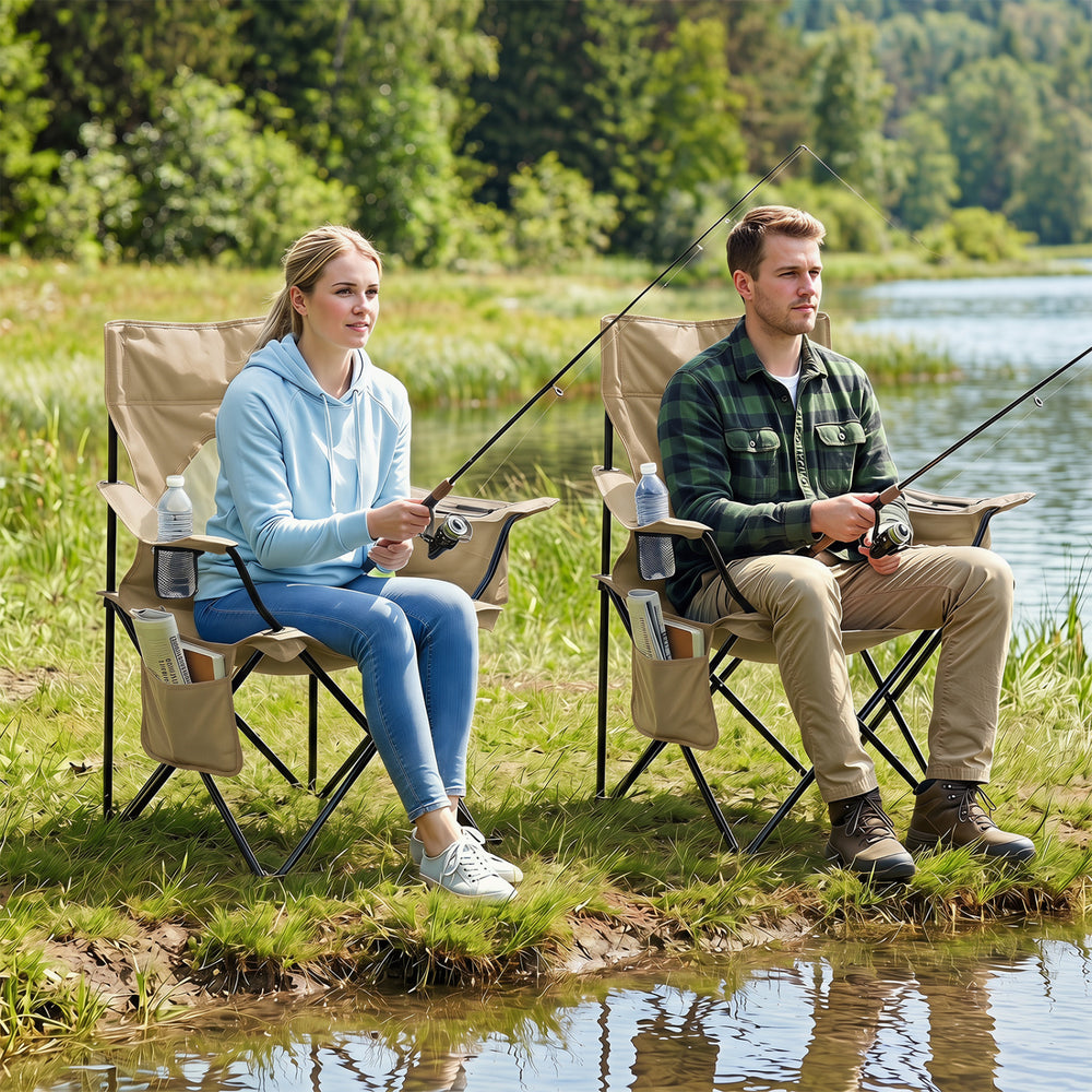 Folding Camping Chair with Mesh Fabric Backrest Solid Metal Frame and Carrying Bag-Green - Gallery View 1 of 11