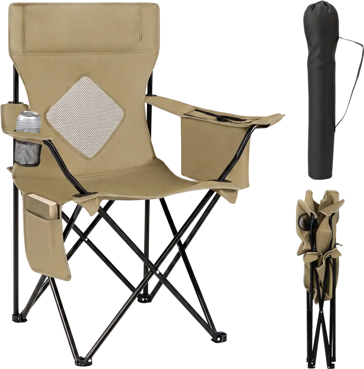 Costway Folding Camping Chair Mesh Backrest Metal Frame Carrying Bag 90319421 New