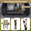 Folding camping chair with a solid metal frame, mesh backrest, and carrying bag, perfect for outdoor relaxation.