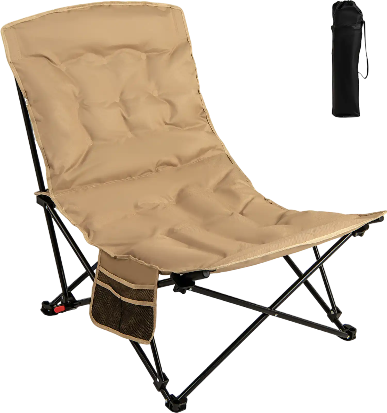 Costway Folding Camping Chair Adjustable Backrest Carry Bag Khaki 853296174 New