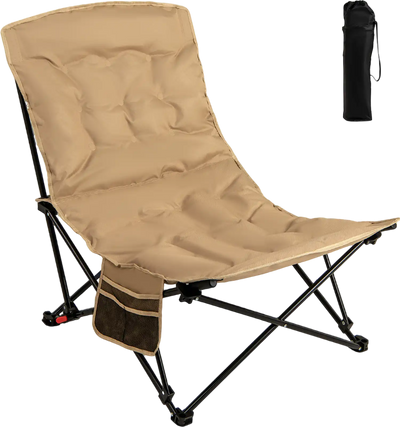 Costway Folding Camping Chair Adjustable Backrest Carry Bag Khaki 853296174 New