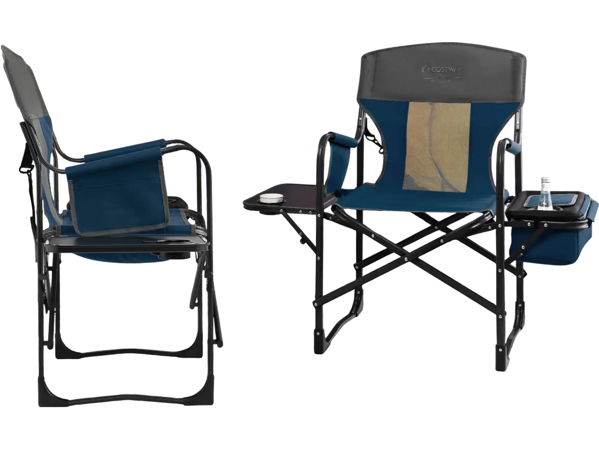 Costway Folding Camping Director's Chair Cooler Bag Side Table Blue 15683794 New