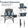 Folding camping directors chair in blue with cooler bag and side table, sturdy metal frame, ideal for outdoor use.