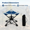 Folding camping stool with 360° swivel, blue 600D oxford seat, and anti-sink feet, perfect for outdoor events.