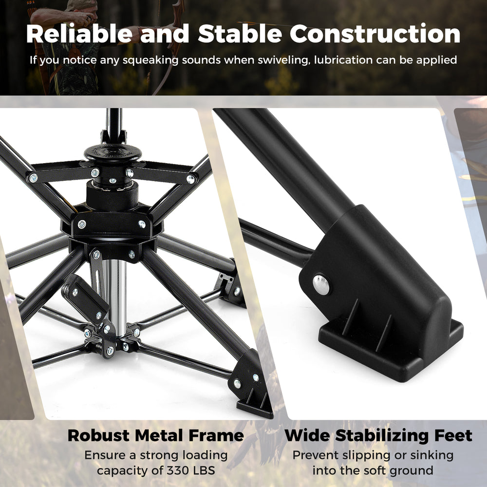 Close-up of the robust metal frame and anti-sink feet of the blue folding camping stool for stable outdoor use.