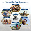 Folding camping stool with 360° swivel and anti-sink feet, perfect for outdoor events like fishing and picnics.