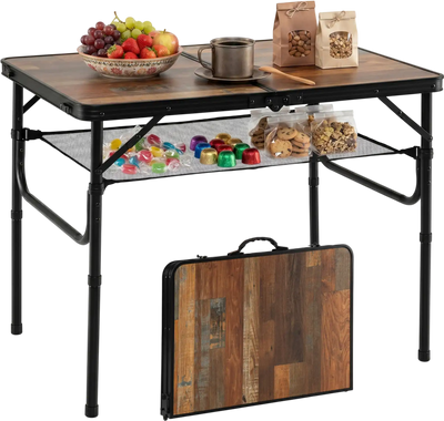Costway Folding Camping Table Adjustable Height Storage Net Handle 22258565 New