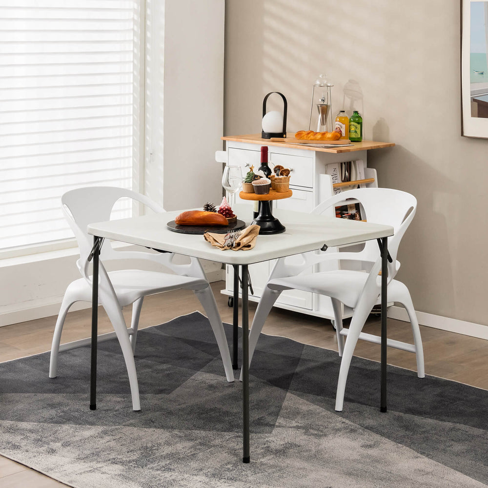 Folding Camping Table with All-Weather HDPE Tabletop and Rustproof Steel Frame-White - Gallery View 1 of 10