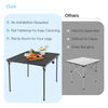 Folding camping table with gray HDPE tabletop and rustproof steel frame, perfect for outdoor use and easy cleaning.