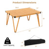 Folding camping table with waterproof brown surface, dimensions 35.5" x 27" x 19", supports 176 lbs, includes storage.