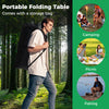 Portable folding camping table with roll-up aluminum tabletop and mesh basket, ideal for picnics, camping, and fishing.