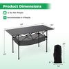 Patio folding camping table with roll-up aluminum tabletop, measuring 47" x 22", accommodates 4-6 people, includes mesh.