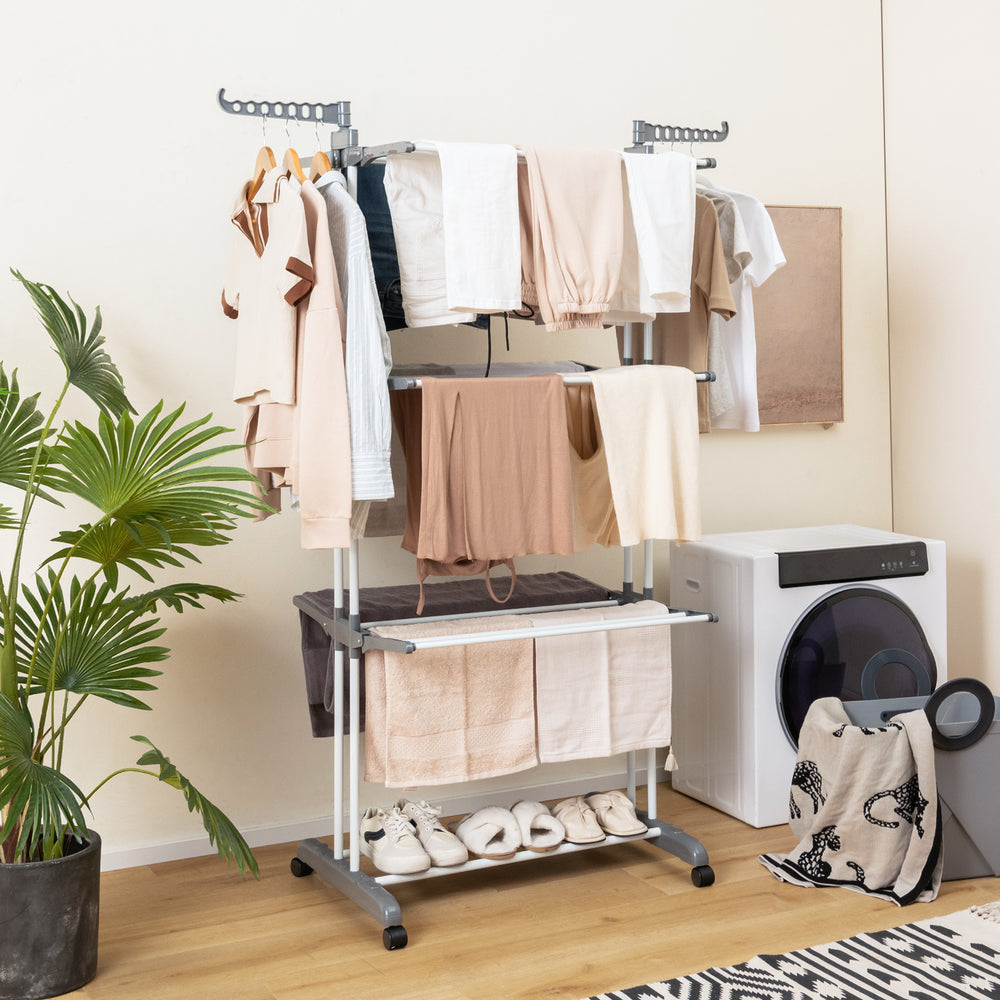 4-tier Clothes Drying Rack with Rotatable Side Wings and Collapsible Shelves-Gray - Gallery View 1 of 10