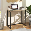 Folding computer desk with a natural wood finish and sturdy metal frame, perfect for small spaces and home offices.
