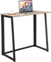 Folding computer desk with a natural wood finish and sturdy metal frame, ideal for small spaces and home office use.