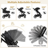3-in-1 folding stroller in black with adjustable bassinet, 4-level canopy, and 9-position handle for versatile use.