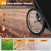 20-inch rubber wheel detail of the 550 lbs folding deer game cart, designed for smooth movement on various terrains.