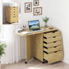 Folding Desk with Storage Drawers and Wheels for Dorms Apartments-Natural - Gallery View 1 of 10