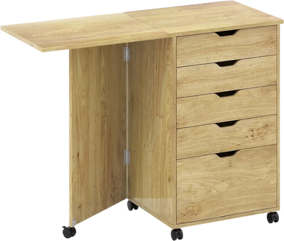 Costway Folding Desk with Storage Drawers & Wheels 37822113 New