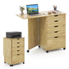 Folding desk with storage drawers in natural finish, featuring wheels for mobility and ample workspace for dorms or apartments.