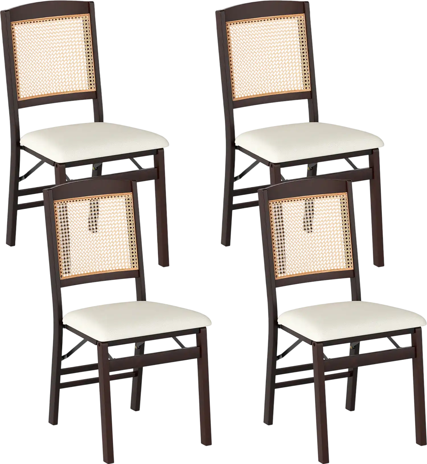 Costway Folding Dining Chairs Set of 4 Linen Padded Seat Rubber Wood 69525908 New