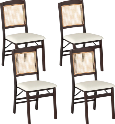 Costway Folding Dining Chairs Set of 4 Linen Padded Rubber Wood 69525908 New