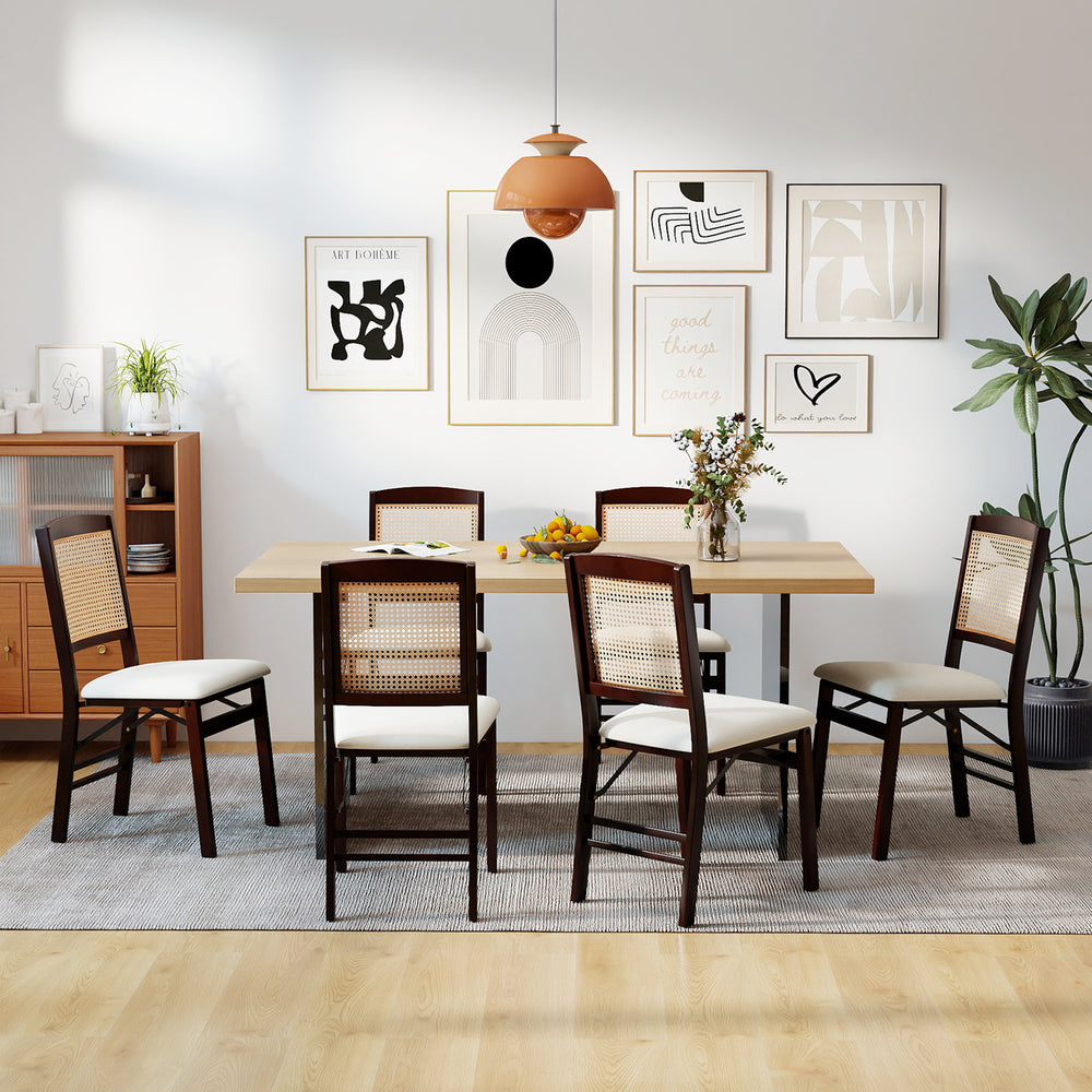 Folding dining chairs set of 4 with rubber wood frame and linen padded seats, ideal for kitchen or dining room use.