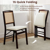 Folding dining chair set with rubber wood frame and linen padded seat, featuring quick folding design for easy storage.