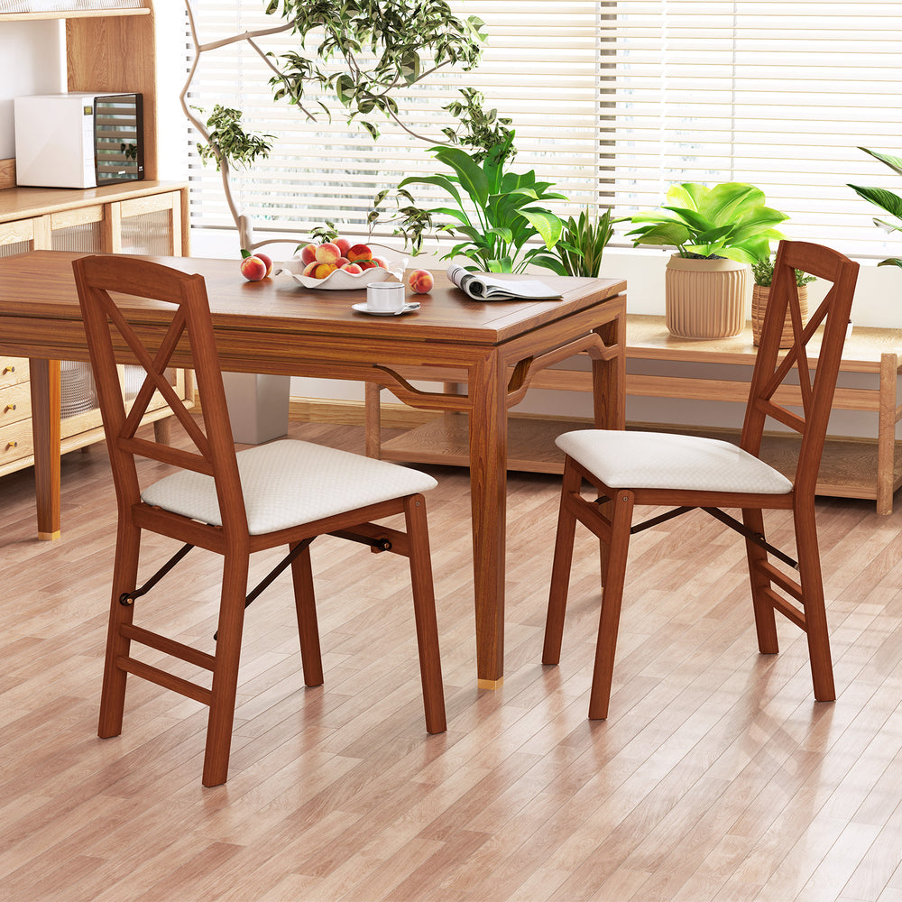 Folding Dining Chairs Set of 2 with Padded Seat and Rubber Wood Frame-A - Gallery View 1 of 10