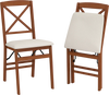 Folding dining chairs set of 2 with padded seats and rubber wood frame, featuring ergonomic X-shaped backrests.