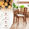 Folding dining chair with padded seat and rubber wood frame, featuring ergonomic backrest for comfort in small spaces.