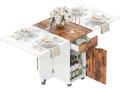 Costway 3-in-1 Folding Drop Leaf Dining Table w/ Lockable Wheels 53579274 New
