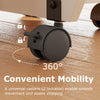 Close-up of the lockable caster wheel on a brown folding dining table, enabling smooth movement and stability.