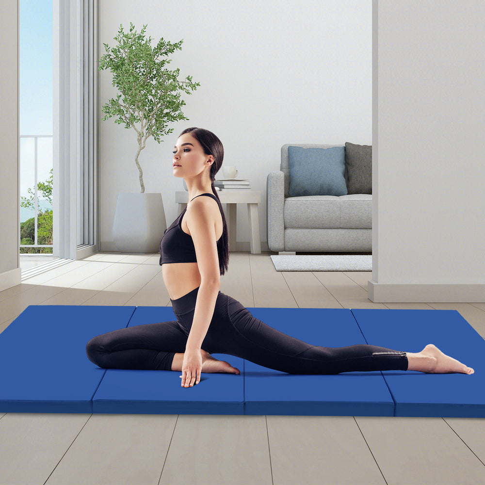 4-Panel PU Leather Folding Exercise Mat with Carrying Handles-Navy - Gallery View 1 of 10