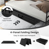 4-panel black PU leather folding exercise mat with carry handles, ideal for easy transport and storage for workouts.