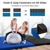 4-panel black PU leather folding exercise mat with carrying handles, ideal for gymnastics and martial arts training.