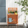 Folding garden potting bench showcasing a slatted back design, perfect for organizing plants and tools in outdoor.