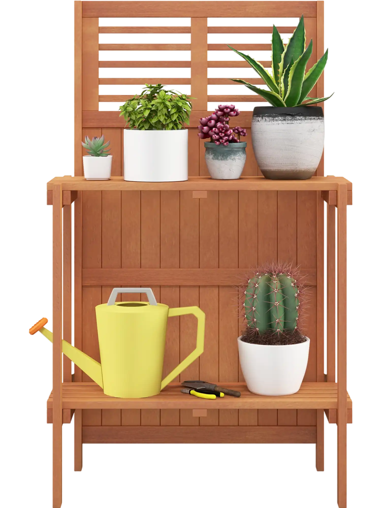 Costway Folding Garden Potting Bench 2-Tier Storage Shelves Teak Oil Finish 76139842 New