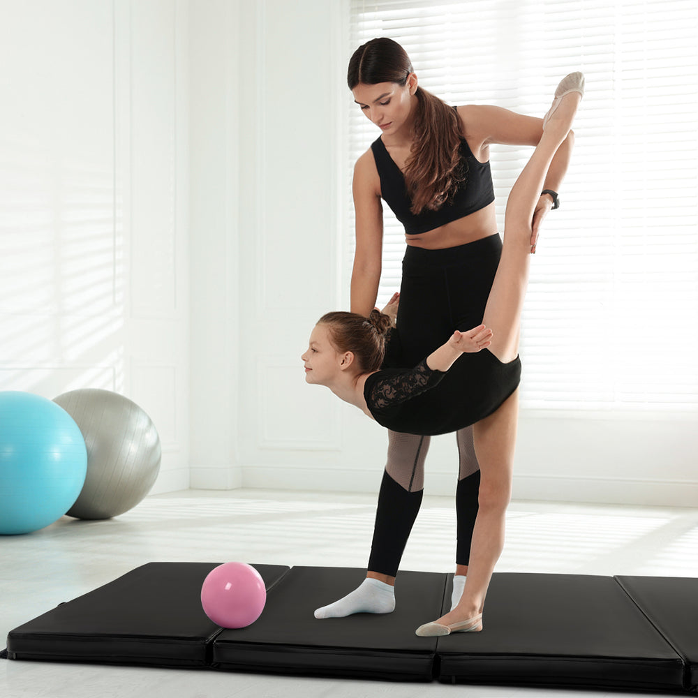 Folding Gymnastics Mat with Carry Handles and Sweatproof Detachable PU Leather Cover-Black - Gallery View 1 of 10