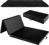 Folding gymnastics mat in black with PU leather cover, featuring a 4-fold design and carry handles for easy transport.