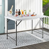 Folding ice bin table with skirt, spacious white HDPE top, perfect for camping, picnics, and weddings.