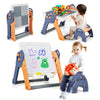 Kids art easel with reversible building block tabletop, featuring a foldable design and ample storage for creative play.