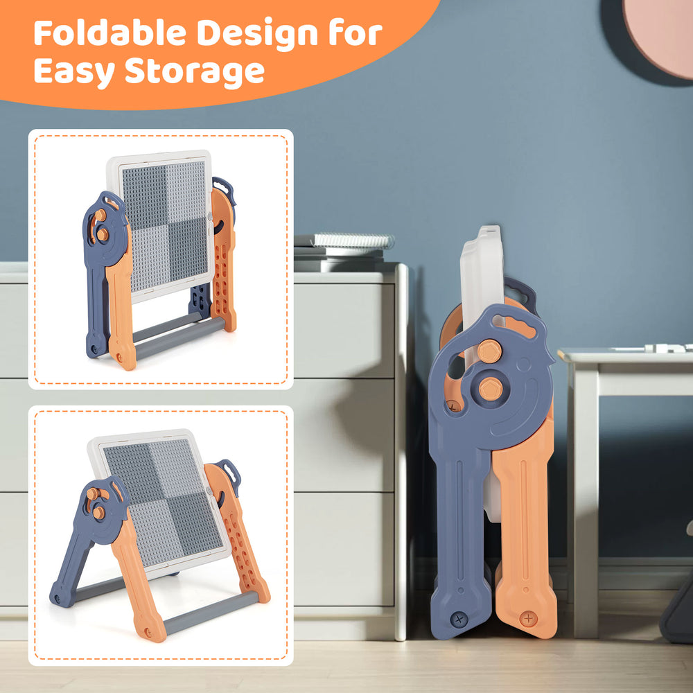 Foldable 6-in-1 kids art easel with reversible tabletop, ideal for drawing and building blocks, perfect for easy.