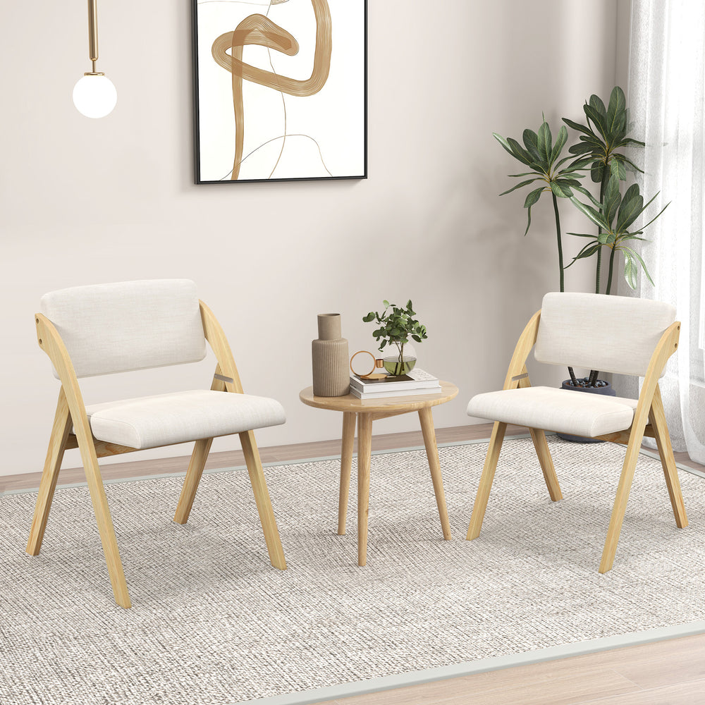 Set of 2 folding kitchen dining chairs with rubber wood legs in natural finish, perfect for modern home decor.