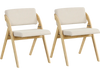 Set of 2 folding kitchen dining chairs with natural rubber wood legs and breathable fabric cushions for versatile use.