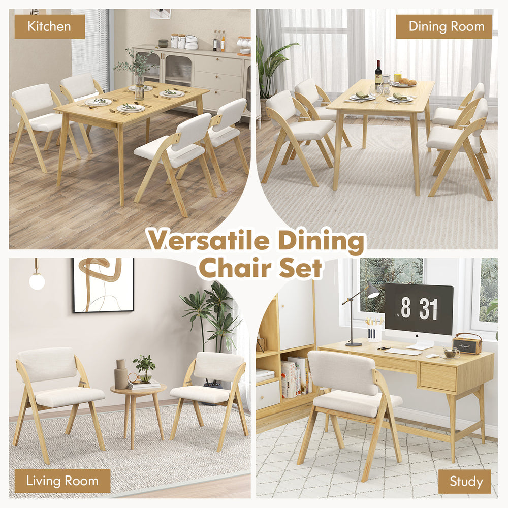Set of 2 folding dining chairs with rubber wood legs in natural finish, ideal for kitchen and dining room use.