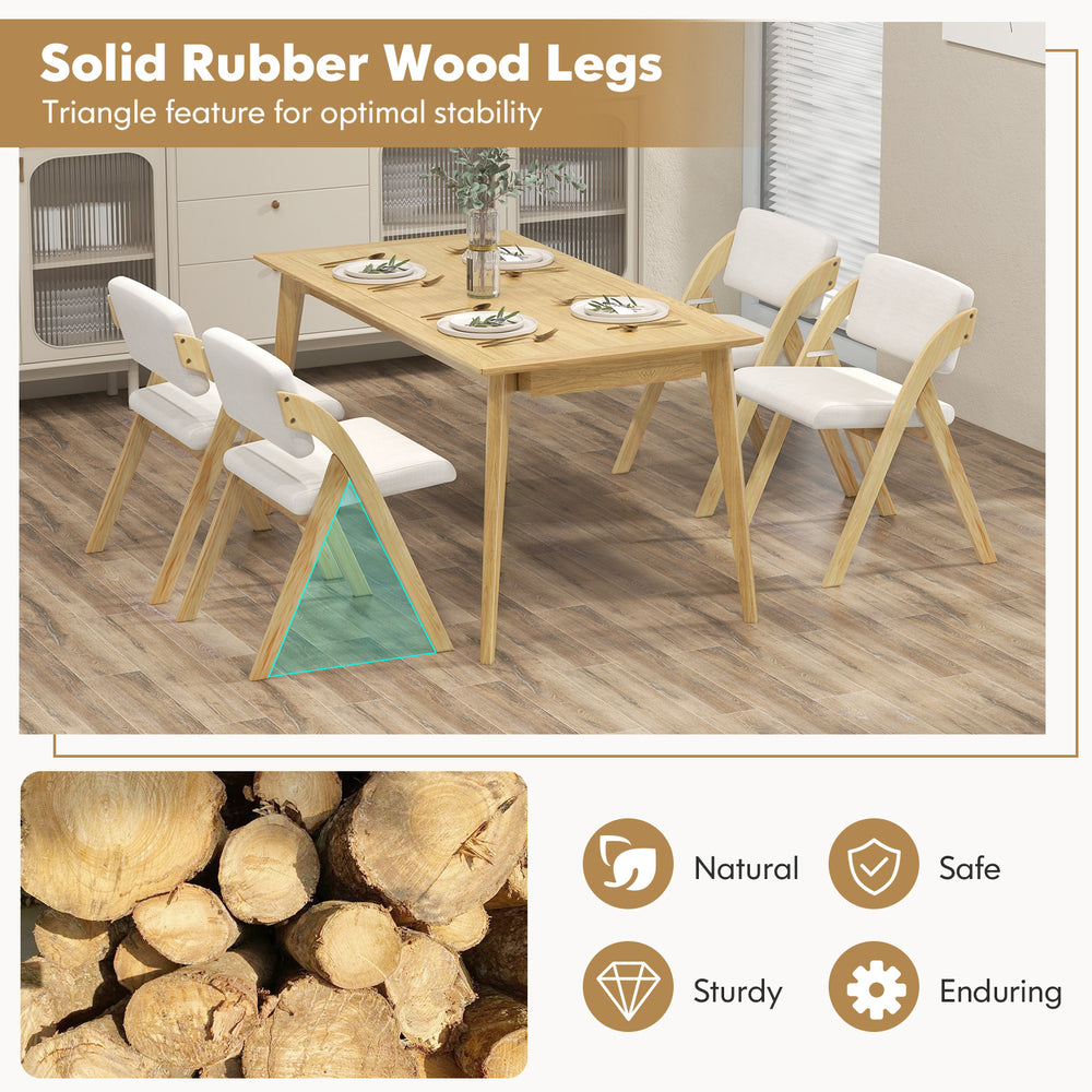 Set of 2 folding kitchen dining chairs with solid rubber wood legs, featuring a modern design and thick padded seats.
