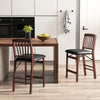 Set of 2 brown folding counter height chairs with padded seats and ergonomic backrest for kitchen island use.